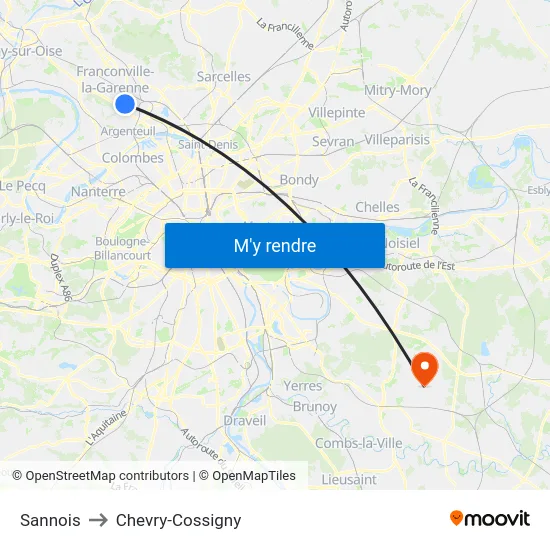 Sannois to Chevry-Cossigny map