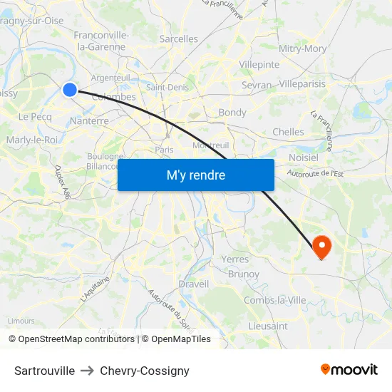 Sartrouville to Chevry-Cossigny map