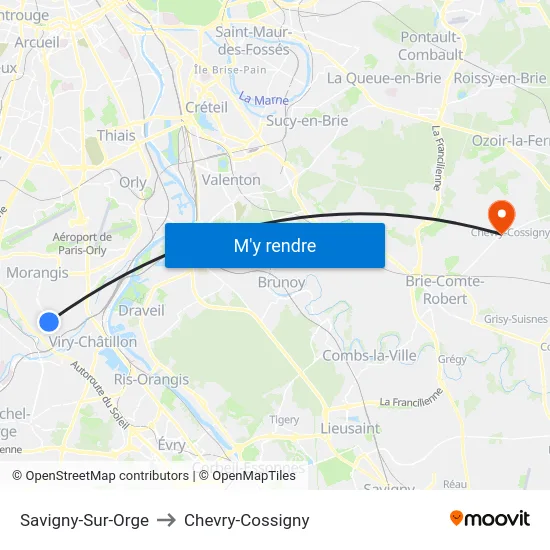 Savigny-Sur-Orge to Chevry-Cossigny map