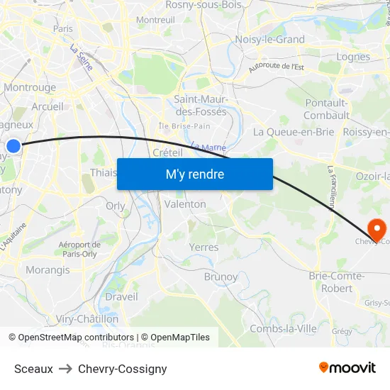 Sceaux to Chevry-Cossigny map