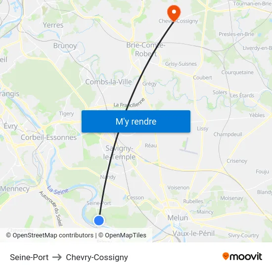 Seine-Port to Chevry-Cossigny map
