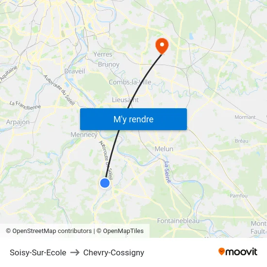 Soisy-Sur-Ecole to Chevry-Cossigny map