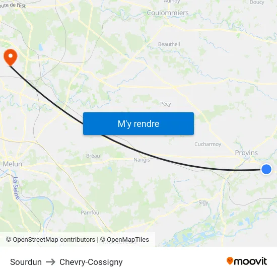 Sourdun to Chevry-Cossigny map