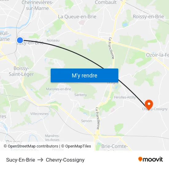 Sucy-En-Brie to Chevry-Cossigny map