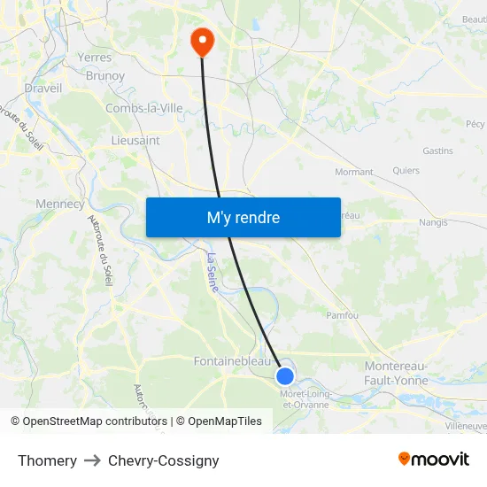 Thomery to Chevry-Cossigny map