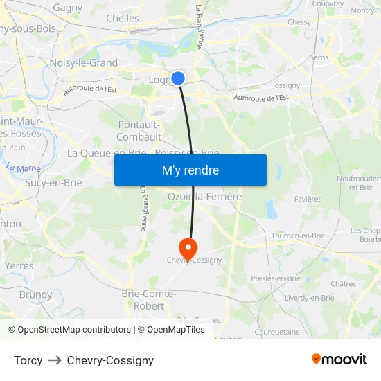Torcy to Chevry-Cossigny map