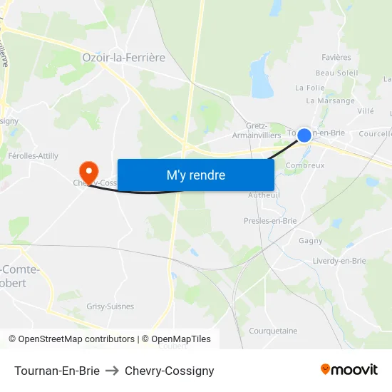 Tournan-En-Brie to Chevry-Cossigny map
