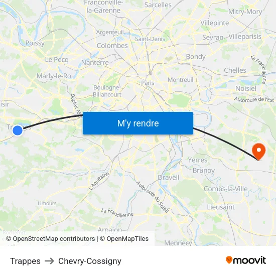 Trappes to Chevry-Cossigny map
