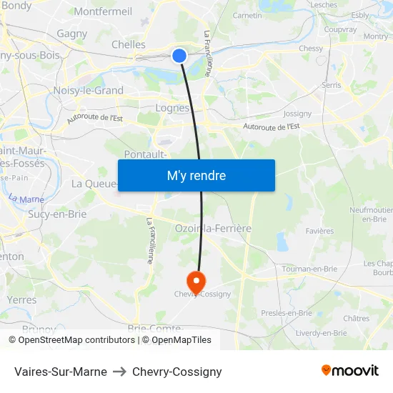 Vaires-Sur-Marne to Chevry-Cossigny map