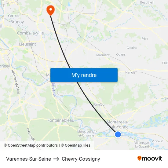 Varennes-Sur-Seine to Chevry-Cossigny map