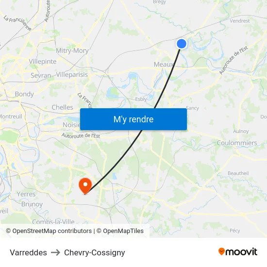 Varreddes to Chevry-Cossigny map