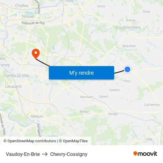 Vaudoy-En-Brie to Chevry-Cossigny map
