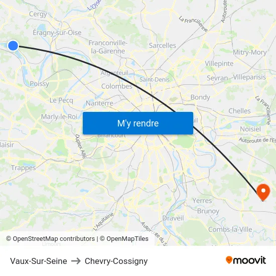 Vaux-Sur-Seine to Chevry-Cossigny map