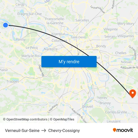 Verneuil-Sur-Seine to Chevry-Cossigny map
