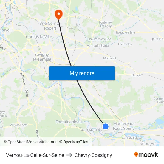 Vernou-La-Celle-Sur-Seine to Chevry-Cossigny map