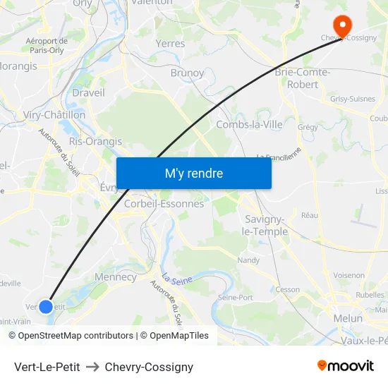 Vert-Le-Petit to Chevry-Cossigny map