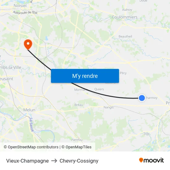 Vieux-Champagne to Chevry-Cossigny map