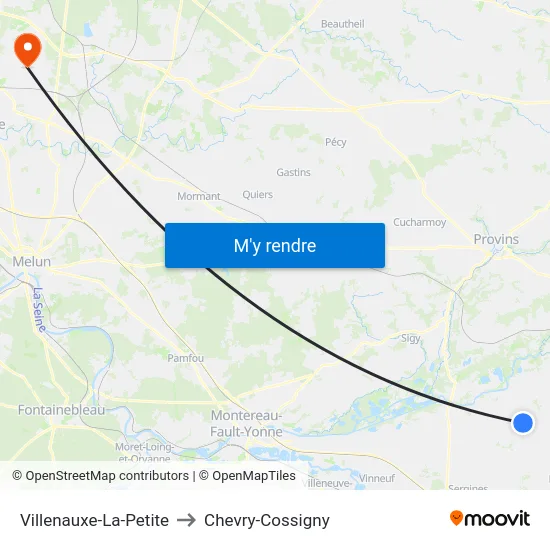 Villenauxe-La-Petite to Chevry-Cossigny map