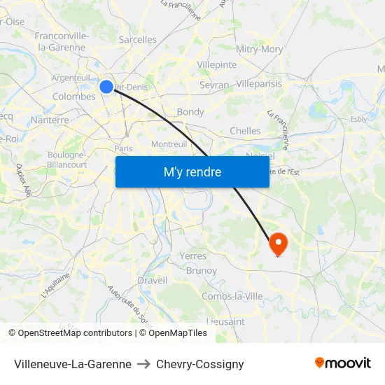 Villeneuve-La-Garenne to Chevry-Cossigny map
