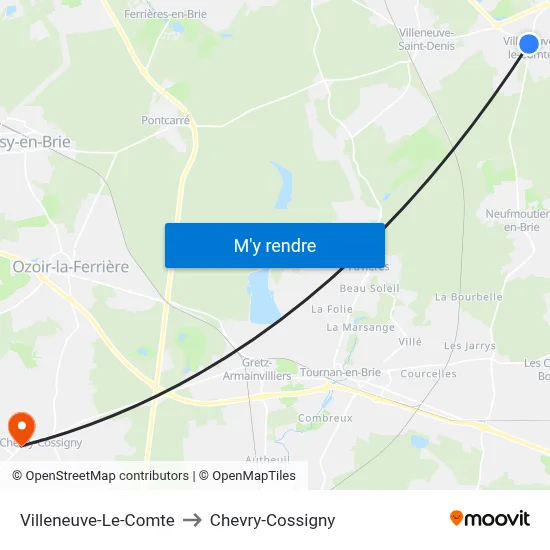 Villeneuve-Le-Comte to Chevry-Cossigny map