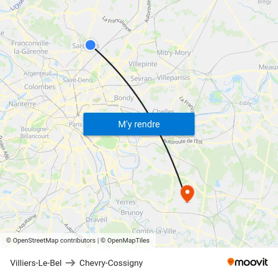Villiers-Le-Bel to Chevry-Cossigny map