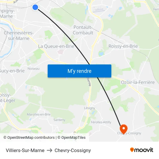 Villiers-Sur-Marne to Chevry-Cossigny map