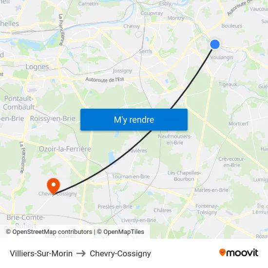 Villiers-Sur-Morin to Chevry-Cossigny map
