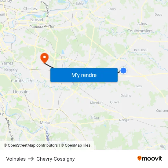 Voinsles to Chevry-Cossigny map