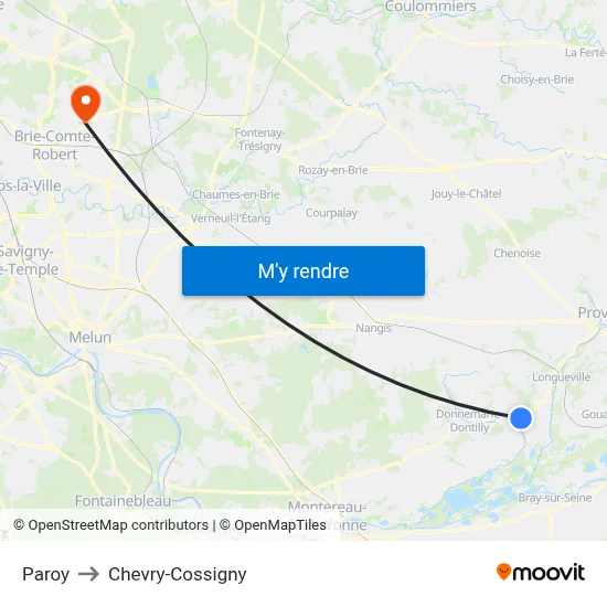 Paroy to Chevry-Cossigny map