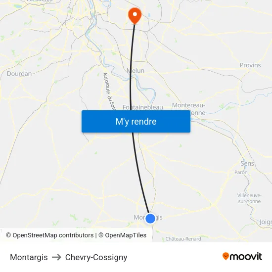 Montargis to Chevry-Cossigny map