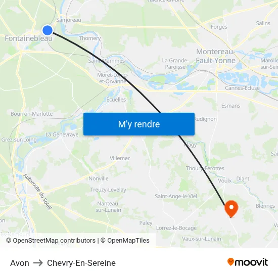 Avon to Chevry-En-Sereine map