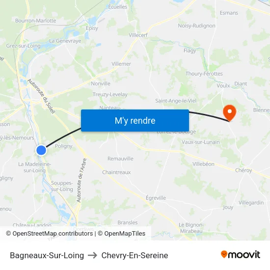 Bagneaux-Sur-Loing to Chevry-En-Sereine map