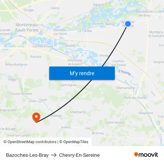 Bazoches-Les-Bray to Chevry-En-Sereine map