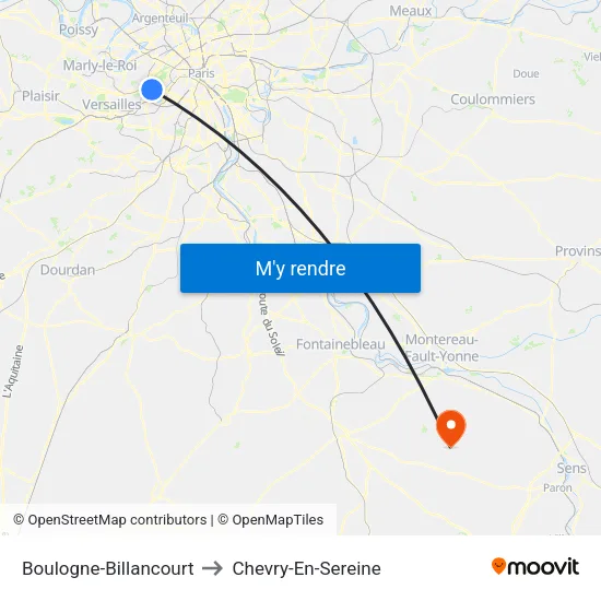 Boulogne-Billancourt to Chevry-En-Sereine map