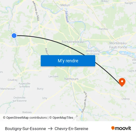 Boutigny-Sur-Essonne to Chevry-En-Sereine map