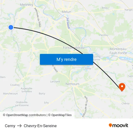 Cerny to Chevry-En-Sereine map