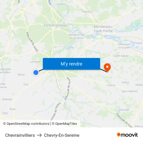 Chevrainvilliers to Chevry-En-Sereine map