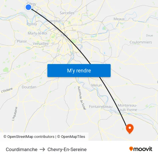 Courdimanche to Chevry-En-Sereine map
