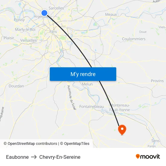 Eaubonne to Chevry-En-Sereine map
