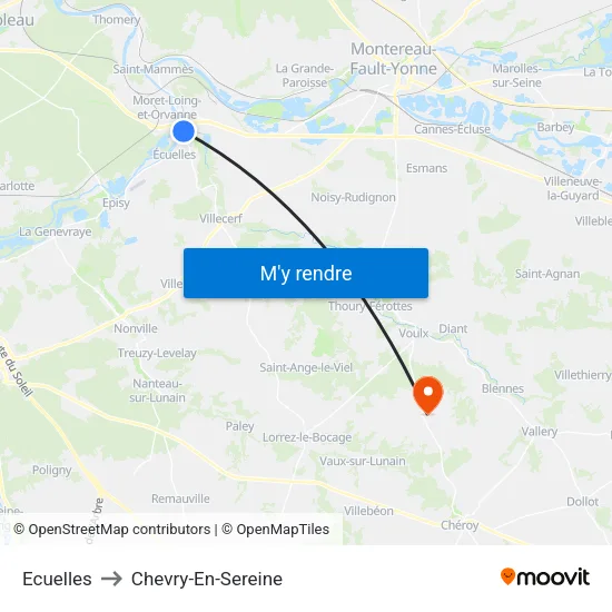 Ecuelles to Chevry-En-Sereine map