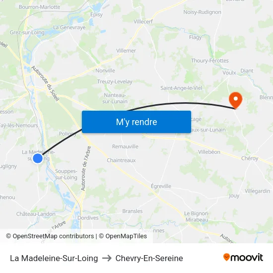 La Madeleine-Sur-Loing to Chevry-En-Sereine map