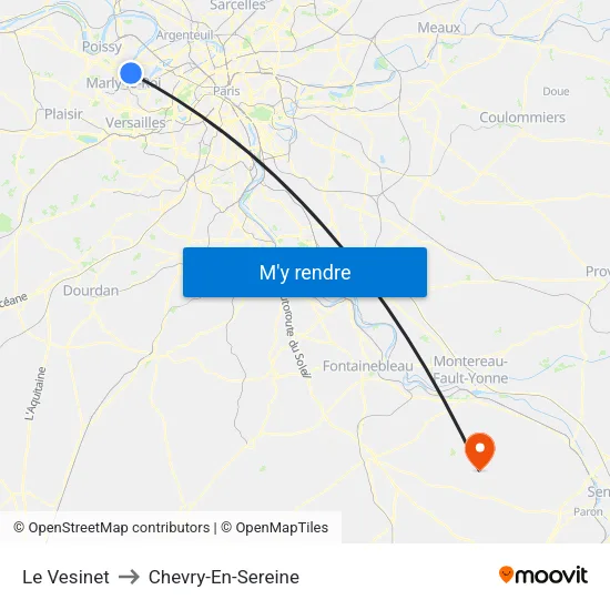 Le Vesinet to Chevry-En-Sereine map