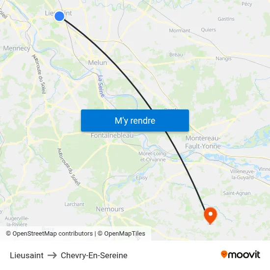 Lieusaint to Chevry-En-Sereine map