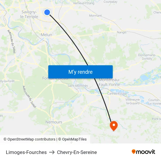 Limoges-Fourches to Chevry-En-Sereine map