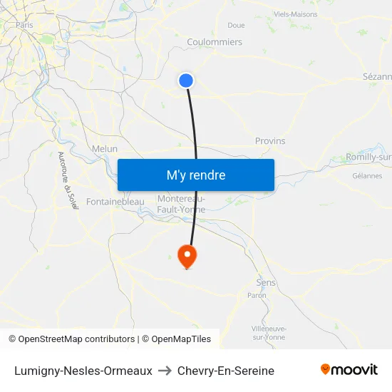 Lumigny-Nesles-Ormeaux to Chevry-En-Sereine map