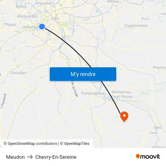 Meudon to Chevry-En-Sereine map