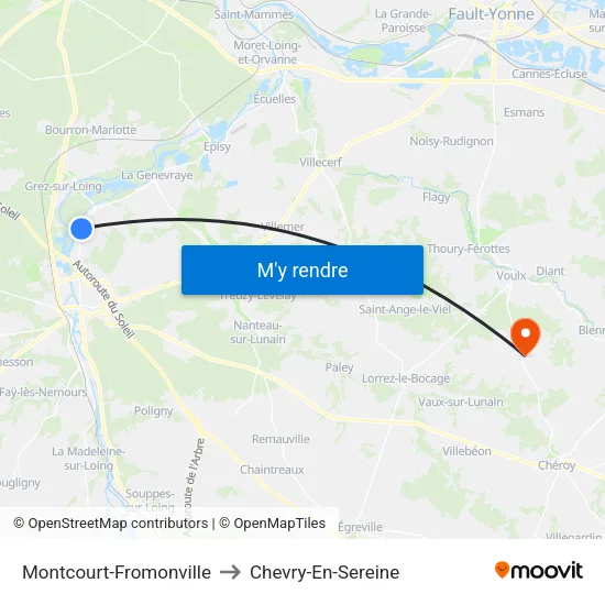 Montcourt-Fromonville to Chevry-En-Sereine map