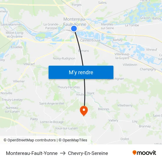 Montereau-Fault-Yonne to Chevry-En-Sereine map