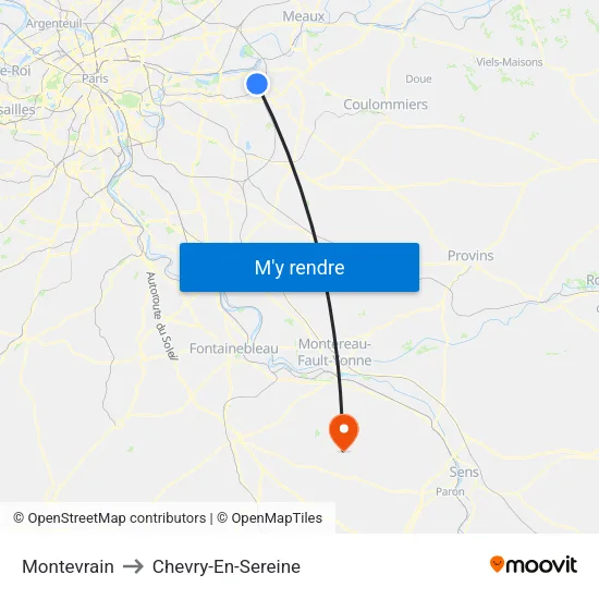 Montevrain to Chevry-En-Sereine map