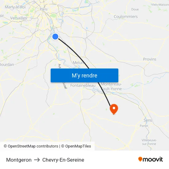 Montgeron to Chevry-En-Sereine map